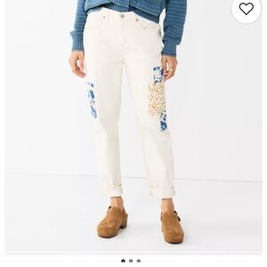 Sonoma Cream Boyfriend Jeans with Blue and Tan Details